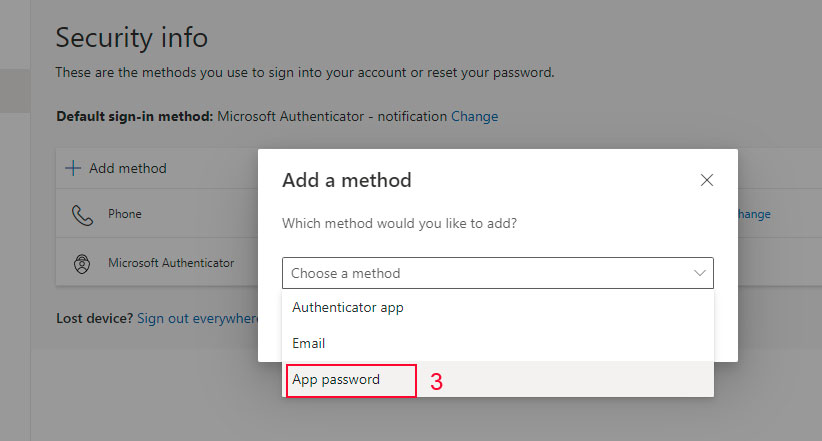choose App password from the list
