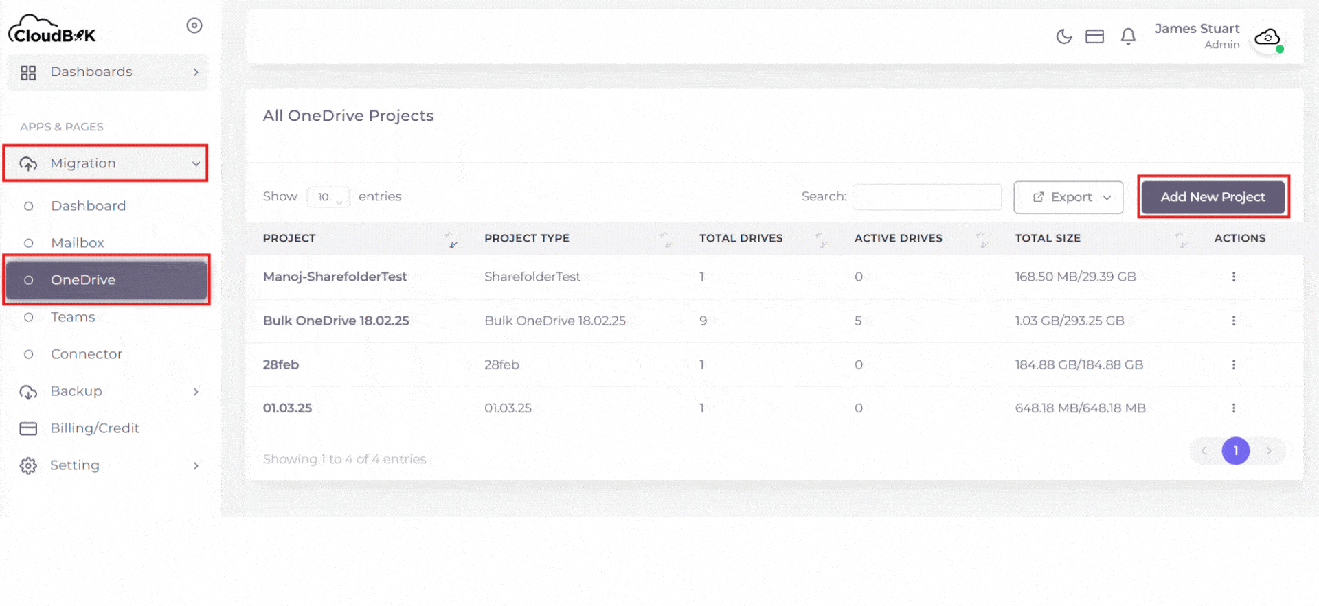 Create OneDrive Migration Project in CloudBik