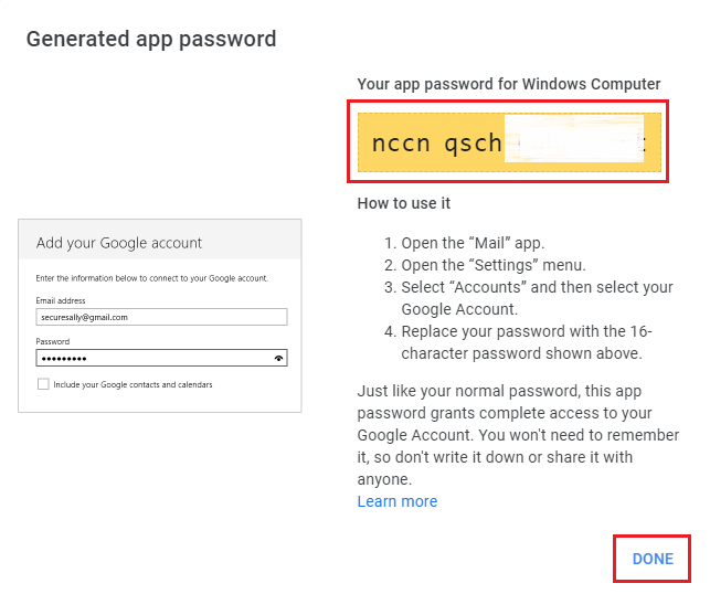 copy Gmail app password