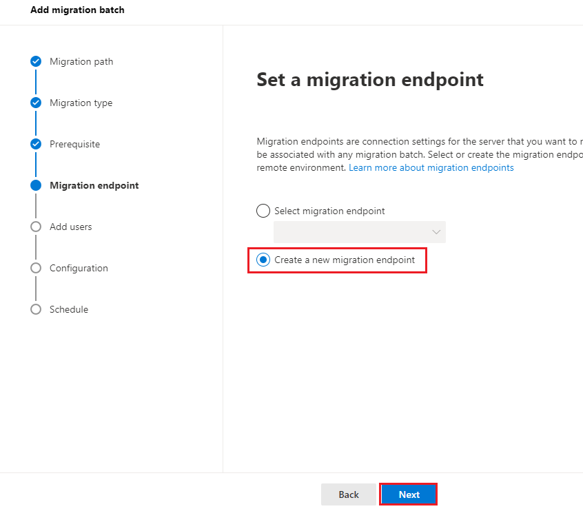 create migration endpoint
