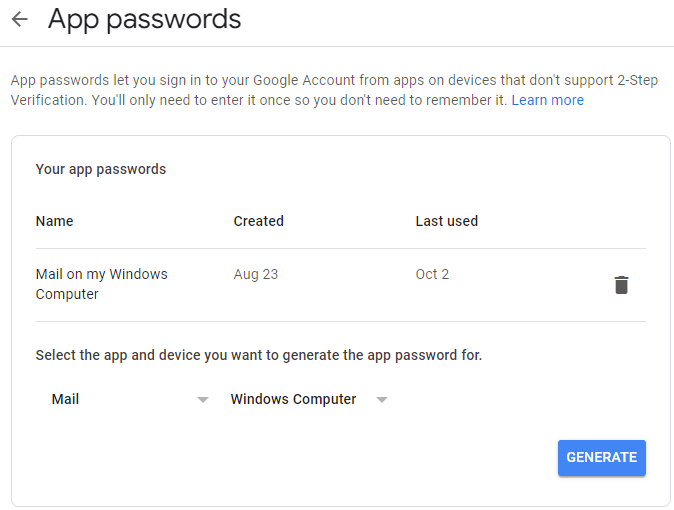 generate app password