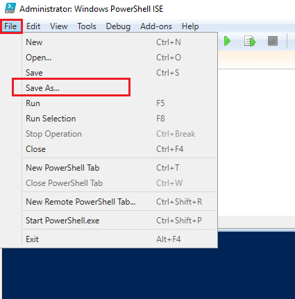 save as in powershell ise