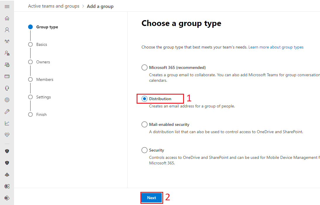choose distribution as group type