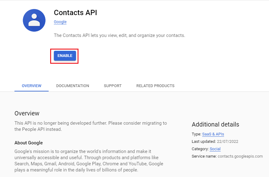 Enable Contacts API
