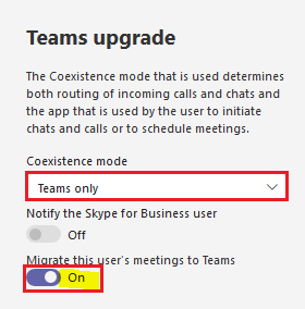 set coexistence mode to teams only