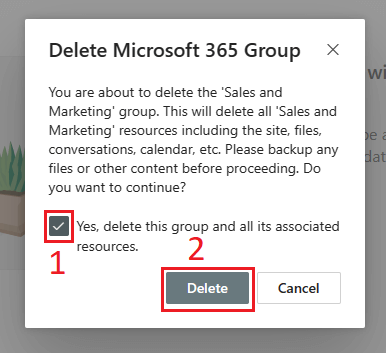 delete microsoft 365 group