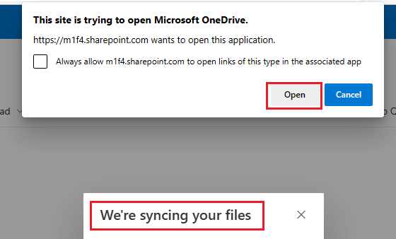 provide confirmation to open OneDrive