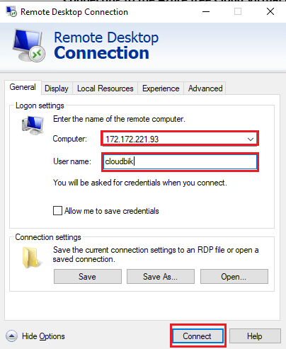 connect through remote desktop connection
