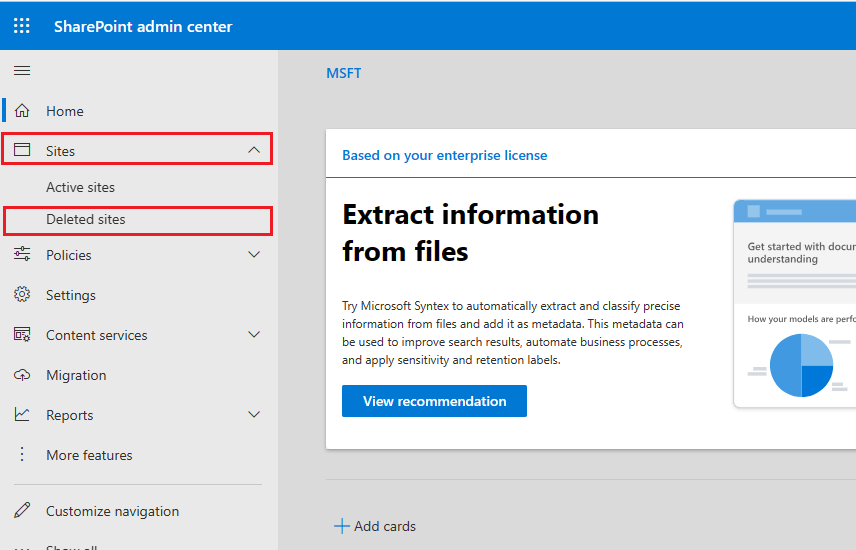 go to sharepoint deleted sites