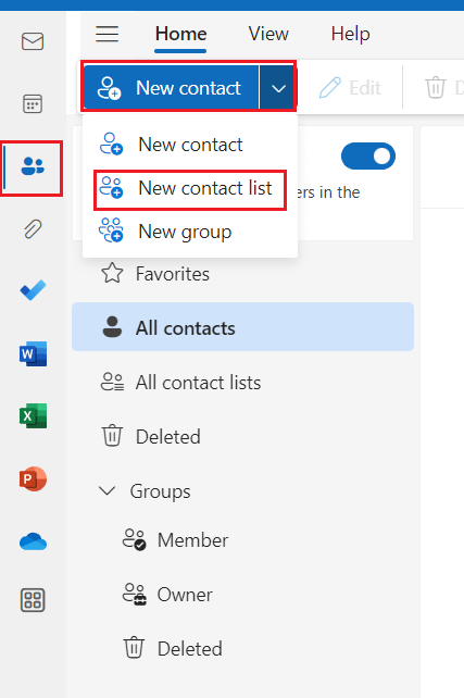 click on new contact list