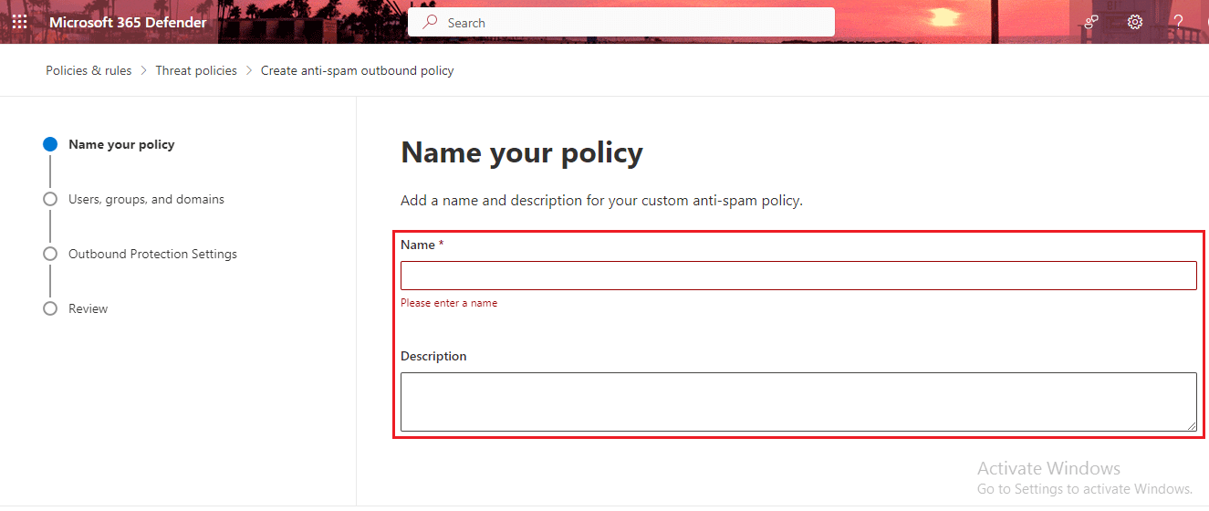 provide name and description for policy