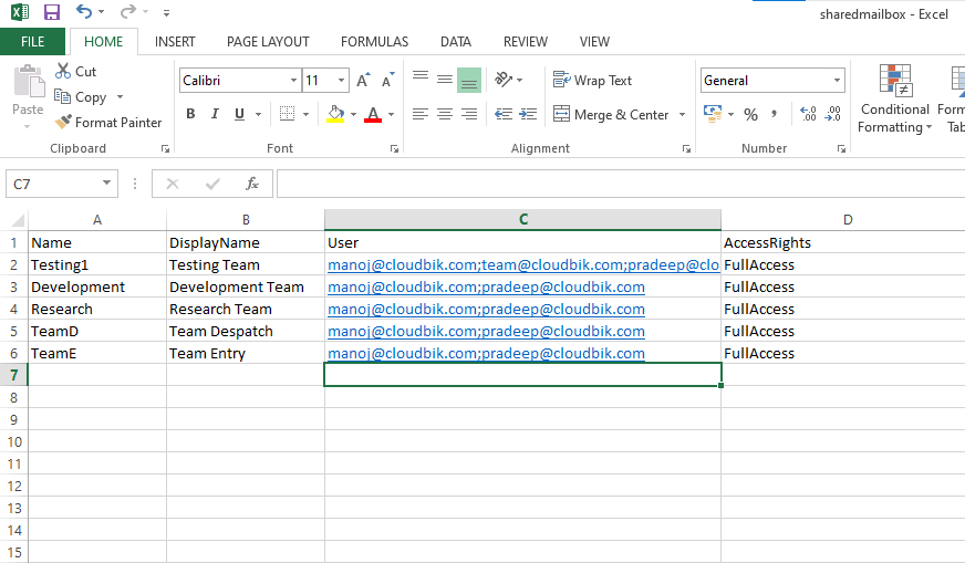 shared mailbox csv with user access