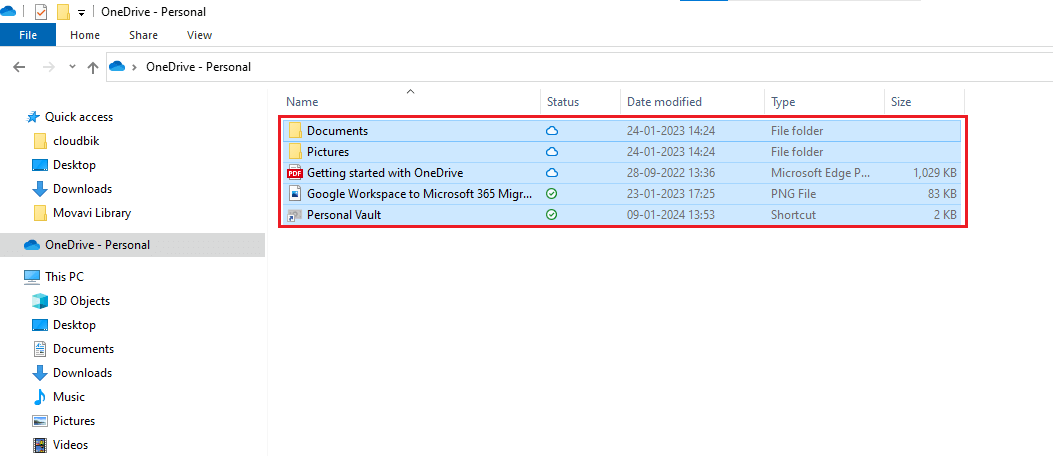 select onedrive files to drag