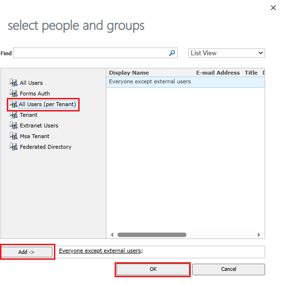 select all users per tenant and ok