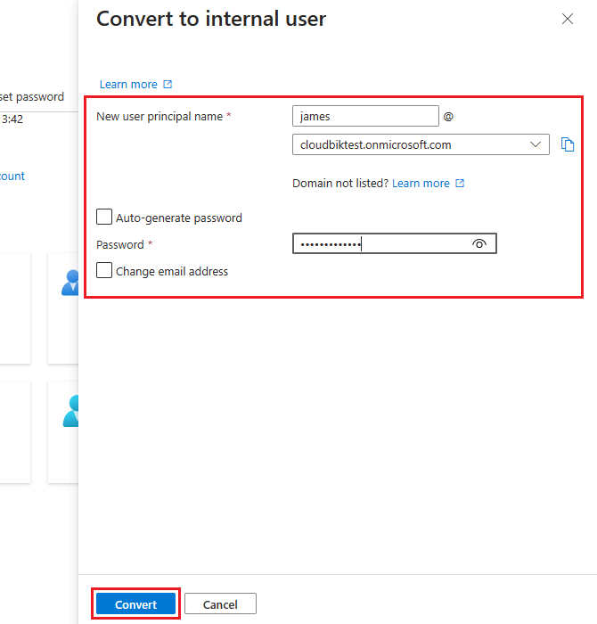 convert external user to internal