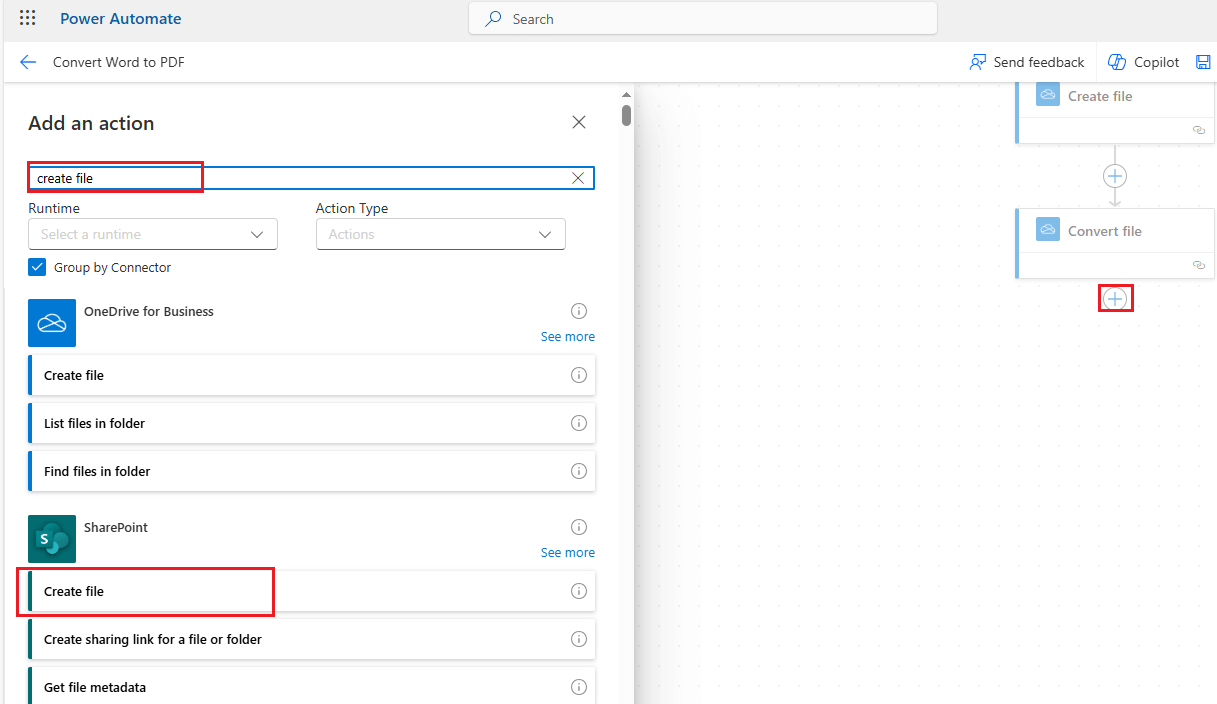 add create file in sharepoint flow