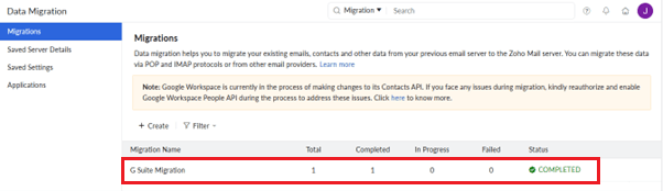 Migrate from Google Workspace to Zoho Mail completed