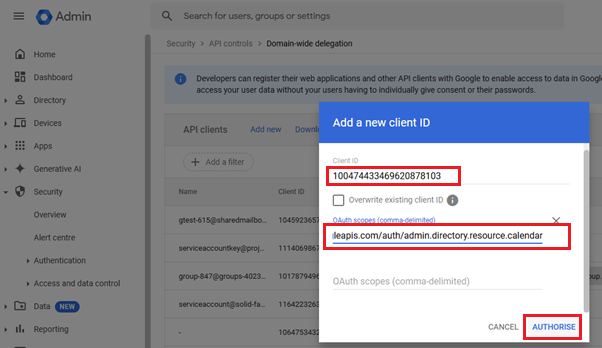 authorise domain wide delegation