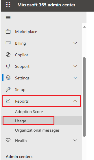 click reports then usage