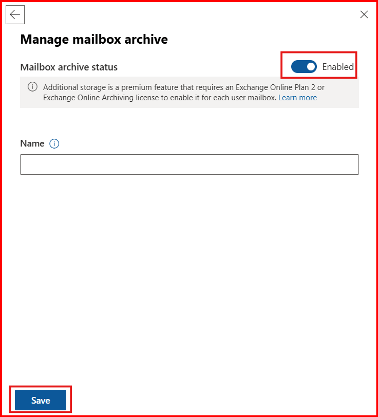 enable archive mailbox and save